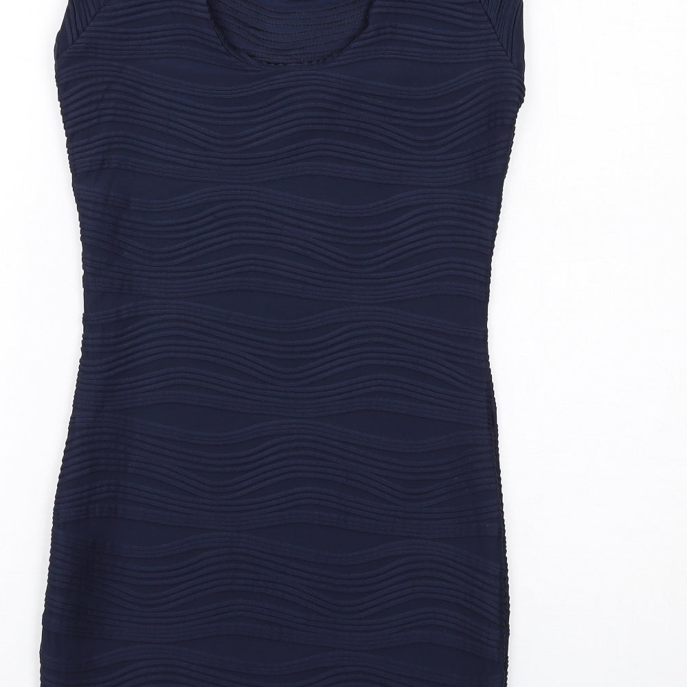 AX Paris Womens Blue Polyester Mini Size 10 Boat Neck Pullover - Textured