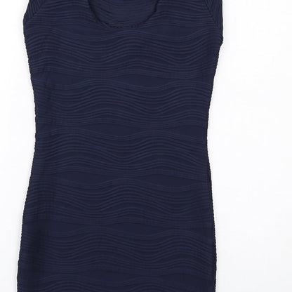 AX Paris Womens Blue Polyester Mini Size 10 Boat Neck Pullover - Textured