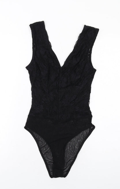 New Look Womens Black Polyamide Bodysuit One-Piece Size 6 Snap