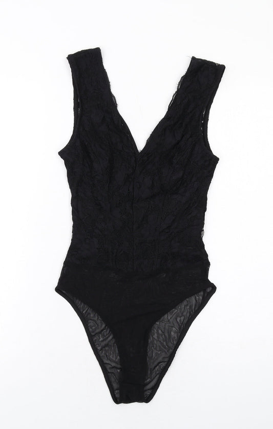 New Look Womens Black Polyamide Bodysuit One-Piece Size 6 Snap