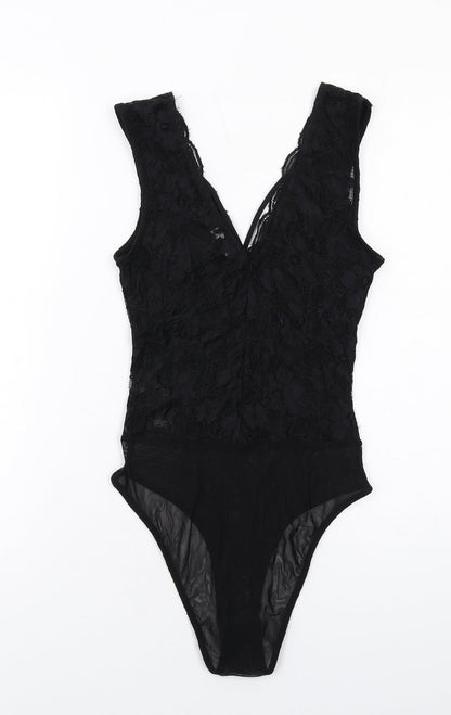 New Look Womens Black Polyamide Bodysuit One-Piece Size 6 Snap