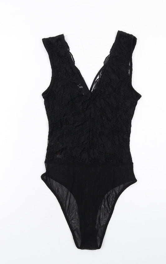 New Look Womens Black Polyamide Bodysuit One-Piece Size 6 Snap