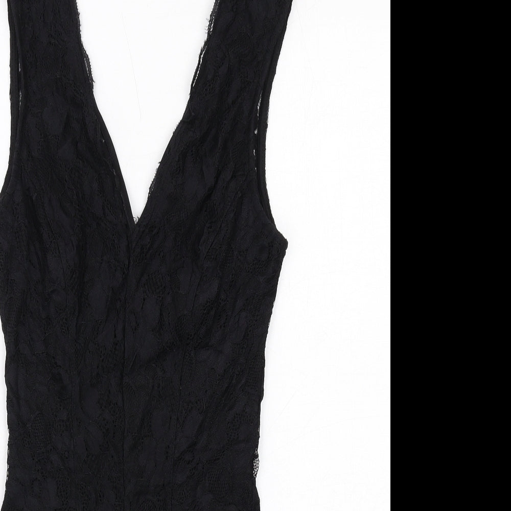 New Look Womens Black Polyamide Bodysuit One-Piece Size 6 Snap