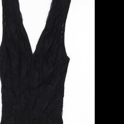 New Look Womens Black Polyamide Bodysuit One-Piece Size 6 Snap