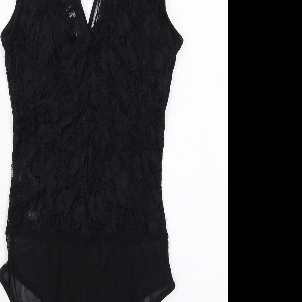 New Look Womens Black Polyamide Bodysuit One-Piece Size 6 Snap