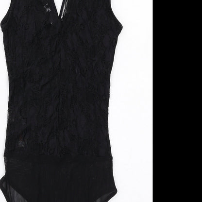 New Look Womens Black Polyamide Bodysuit One-Piece Size 6 Snap