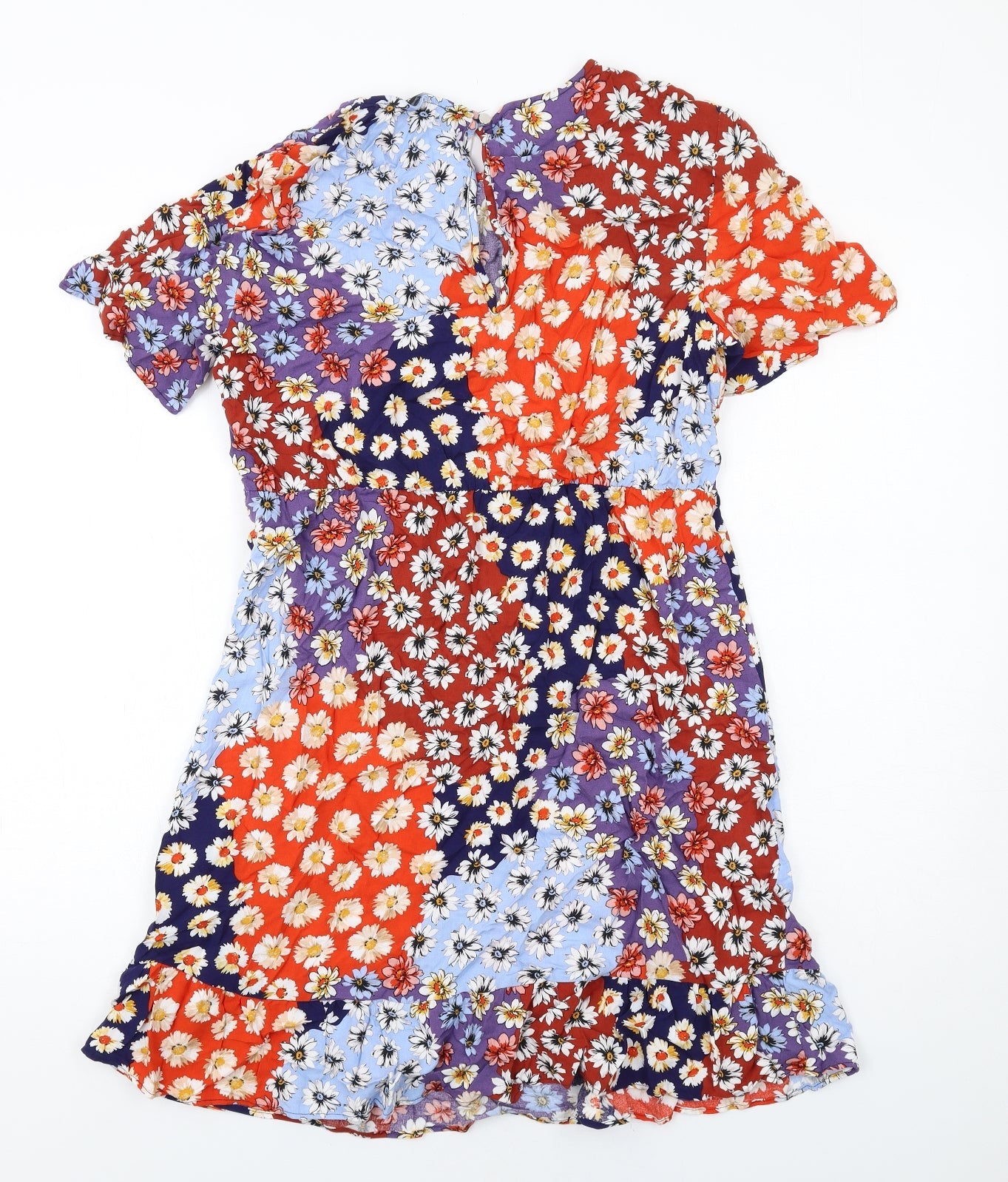 Dorothy Perkins Womens Multicoloured Floral Viscose Mini Size 12 Round Neck Button