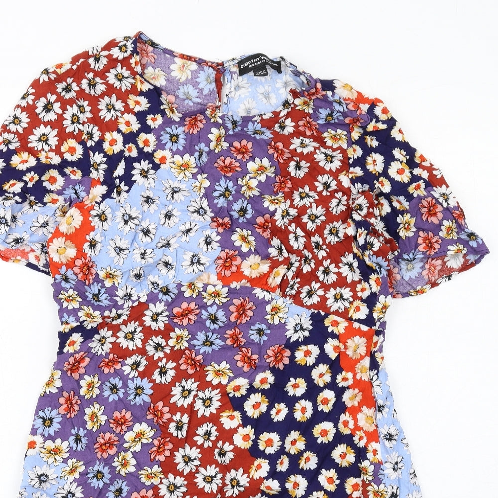 Dorothy Perkins Womens Multicoloured Floral Viscose Mini Size 12 Round Neck Button