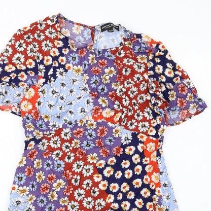 Dorothy Perkins Womens Multicoloured Floral Viscose Mini Size 12 Round Neck Button