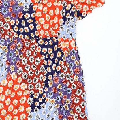 Dorothy Perkins Womens Multicoloured Floral Viscose Mini Size 12 Round Neck Button