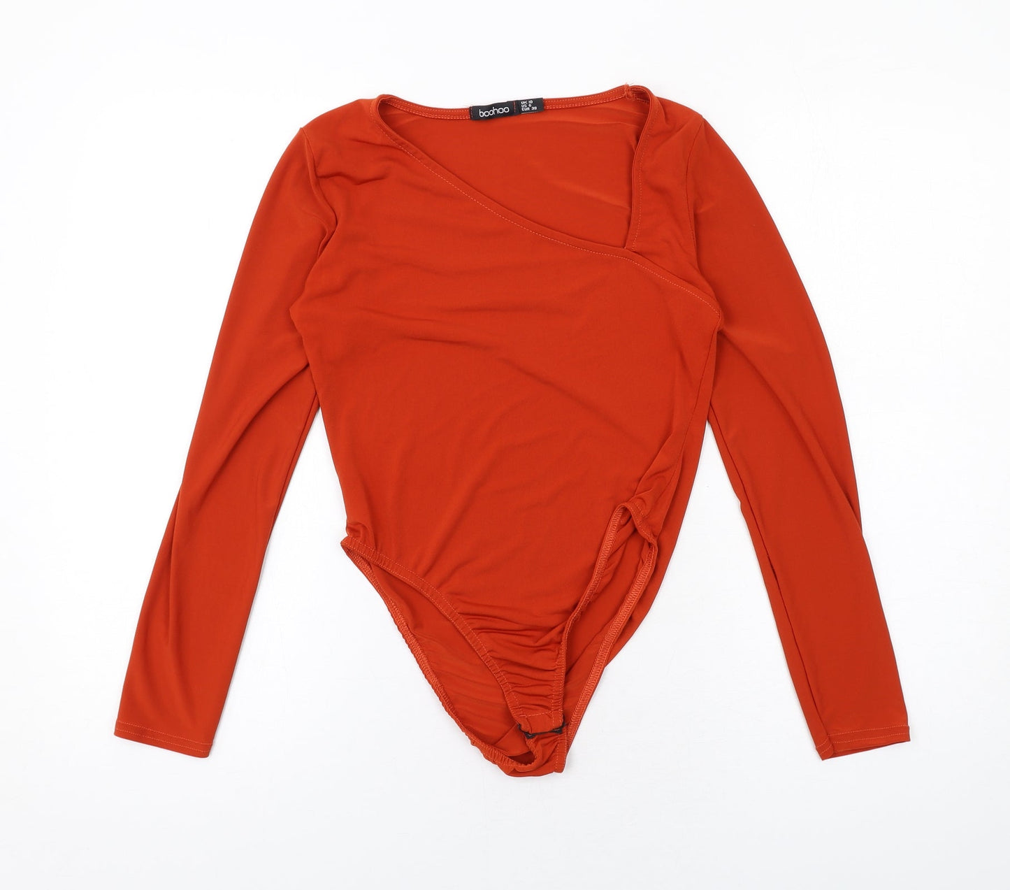 Boohoo Womens Orange Polyester Bodysuit One-Piece Size 10 Snap