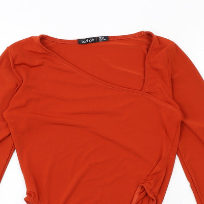 Boohoo Womens Orange Polyester Bodysuit One-Piece Size 10 Snap