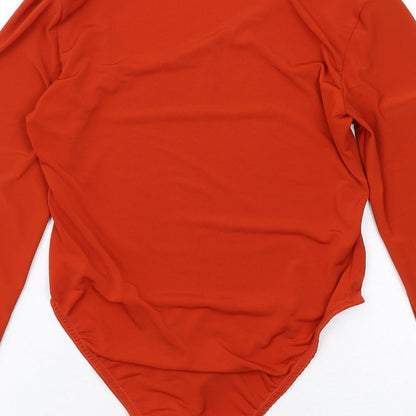 Boohoo Womens Orange Polyester Bodysuit One-Piece Size 10 Snap
