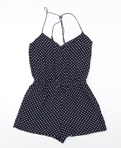 Zara Womens Blue Polka Dot Polyester Playsuit One-Piece Size M Zip