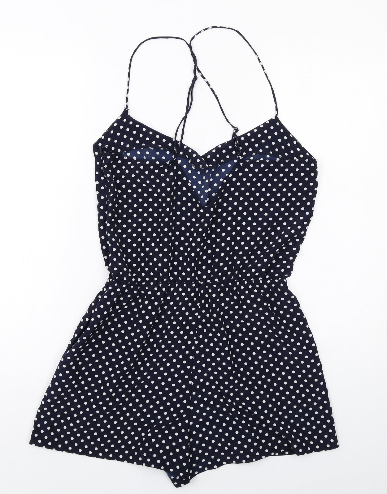 Zara Womens Blue Polka Dot Polyester Playsuit One-Piece Size M Zip