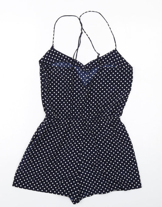 Zara Womens Blue Polka Dot Polyester Playsuit One-Piece Size M Zip