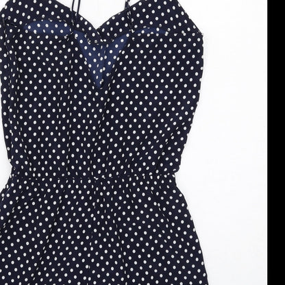 Zara Womens Blue Polka Dot Polyester Playsuit One-Piece Size M Zip