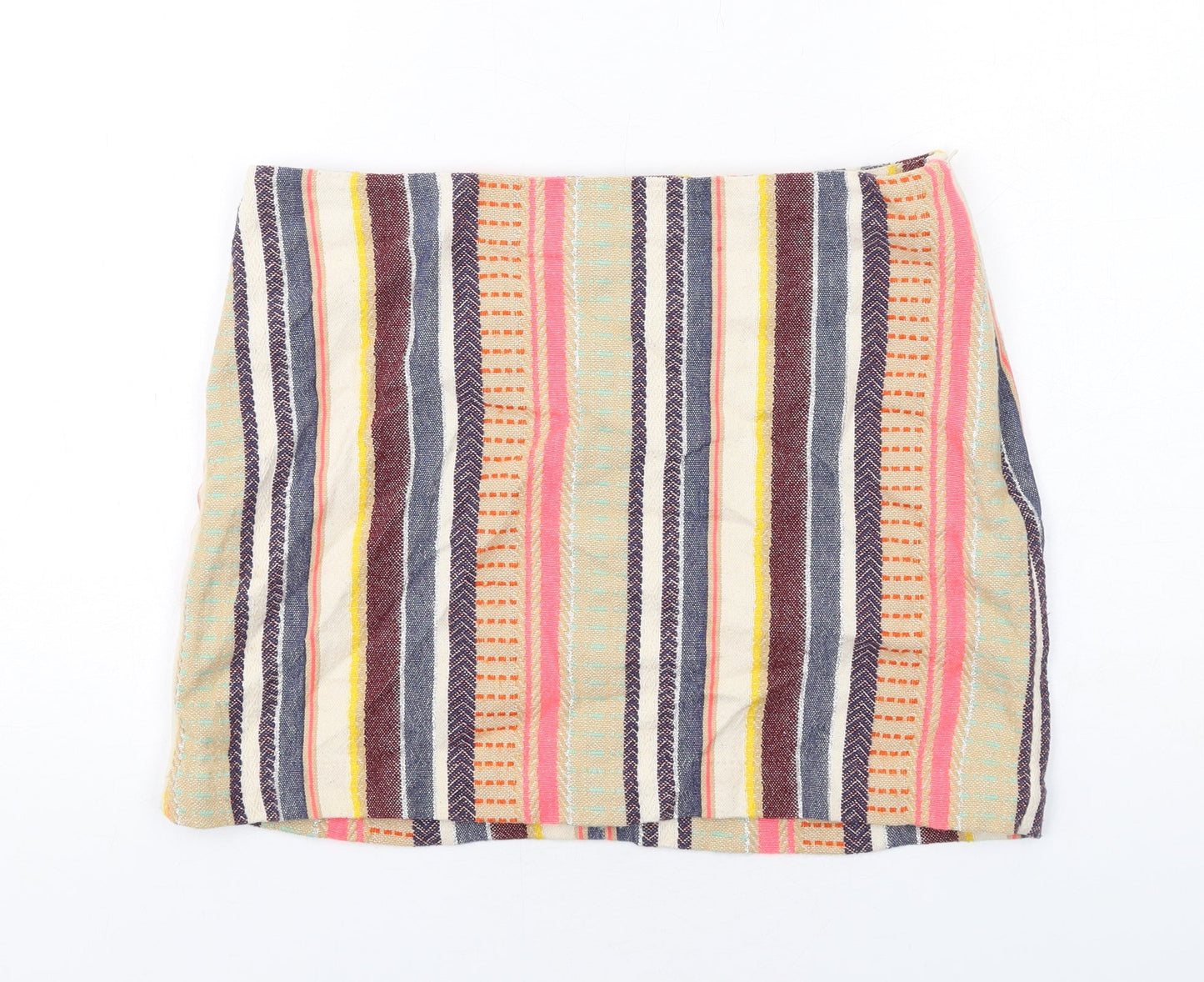 H&M Womens Multicoloured Striped Cotton Mini Skirt Size 14 Zip