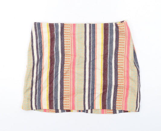 H&M Womens Multicoloured Striped Cotton Mini Skirt Size 14 Zip