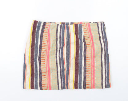 H&M Womens Multicoloured Striped Cotton Mini Skirt Size 14 Zip