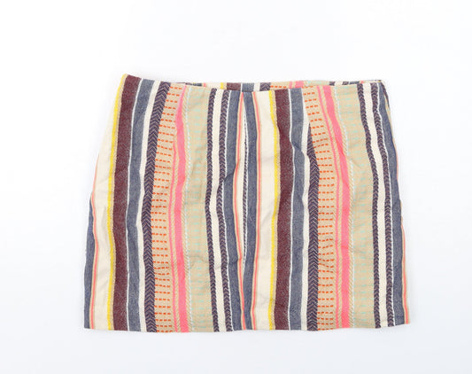 H&M Womens Multicoloured Striped Cotton Mini Skirt Size 14 Zip