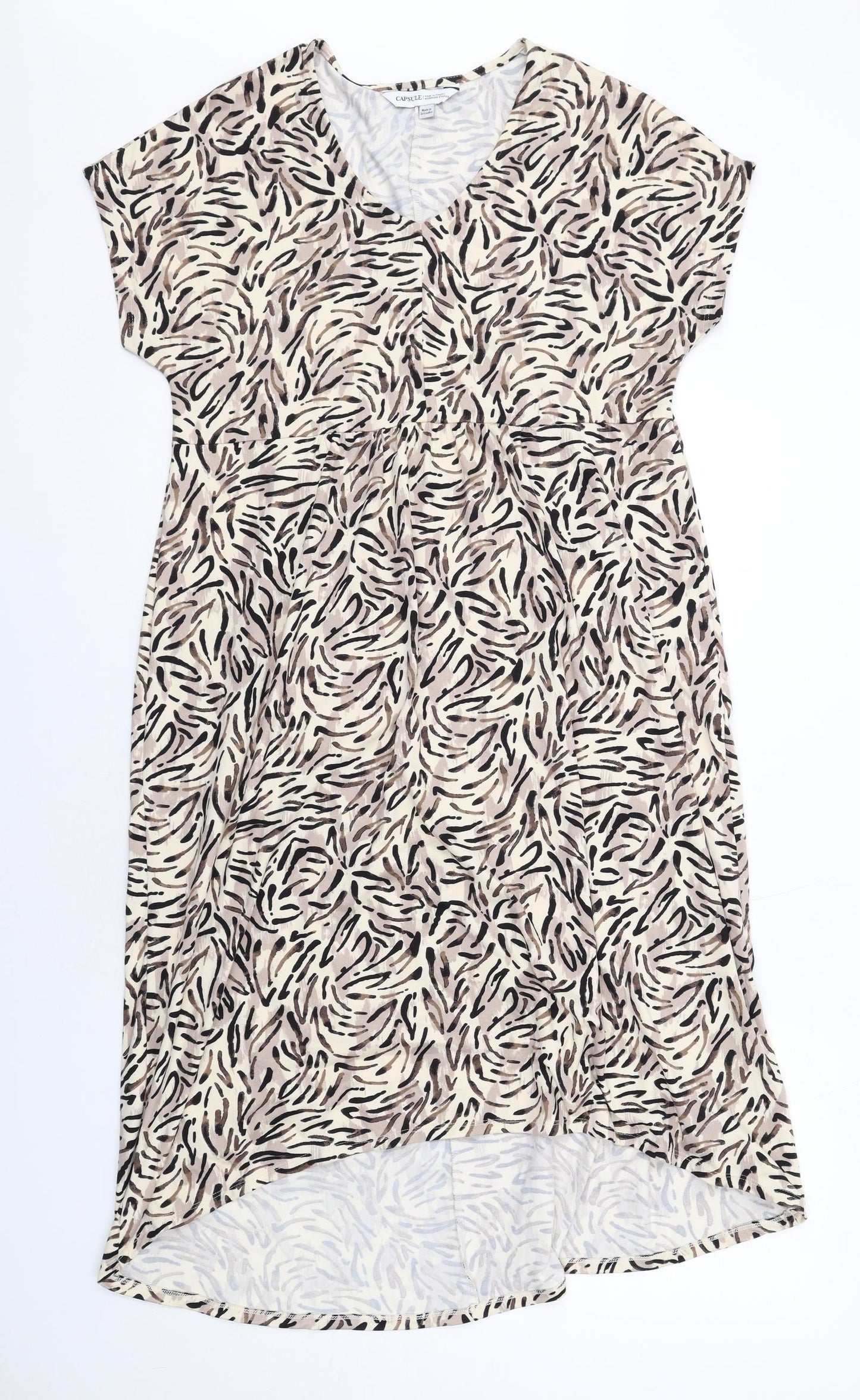 Capsule Womens Beige Geometric Polyester A-Line Size 10 V-Neck Pullover