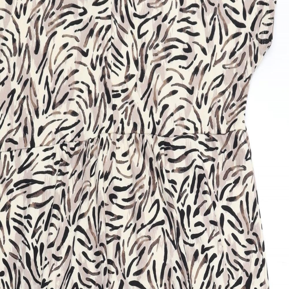 Capsule Womens Beige Geometric Polyester A-Line Size 10 V-Neck Pullover