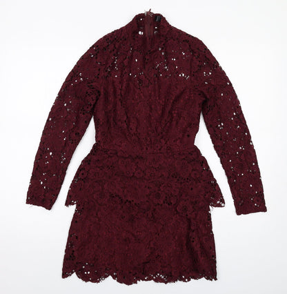 Missguided Womens Red Polyester Mini Size 8 Mock Neck Zip