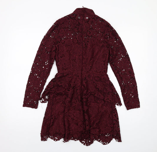 Missguided Womens Red Polyester Mini Size 8 Mock Neck Zip