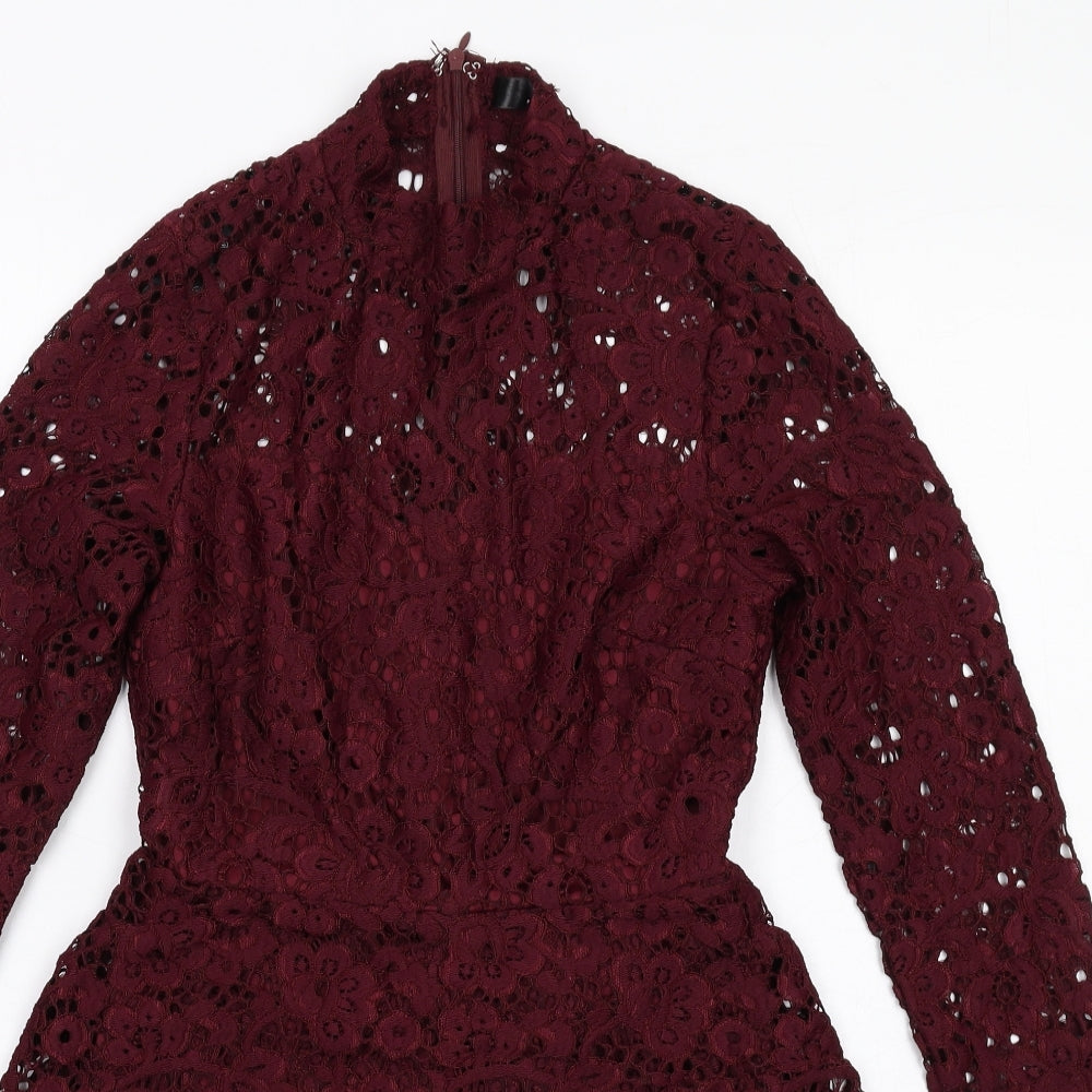 Missguided Womens Red Polyester Mini Size 8 Mock Neck Zip