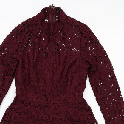 Missguided Womens Red Polyester Mini Size 8 Mock Neck Zip