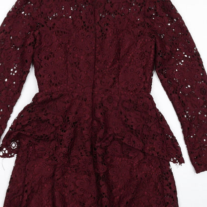 Missguided Womens Red Polyester Mini Size 8 Mock Neck Zip