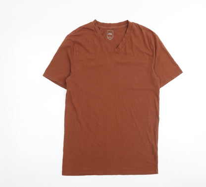 River Island Mens Brown Cotton T-Shirt Size M V-Neck