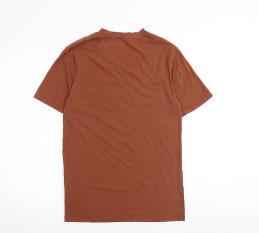 River Island Mens Brown Cotton T-Shirt Size M V-Neck
