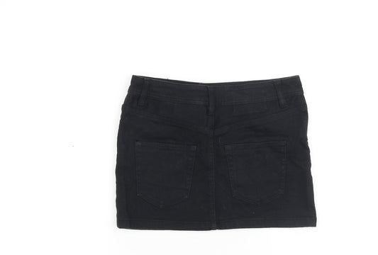 H&M Womens Black Cotton A-Line Skirt Size 6 Zip