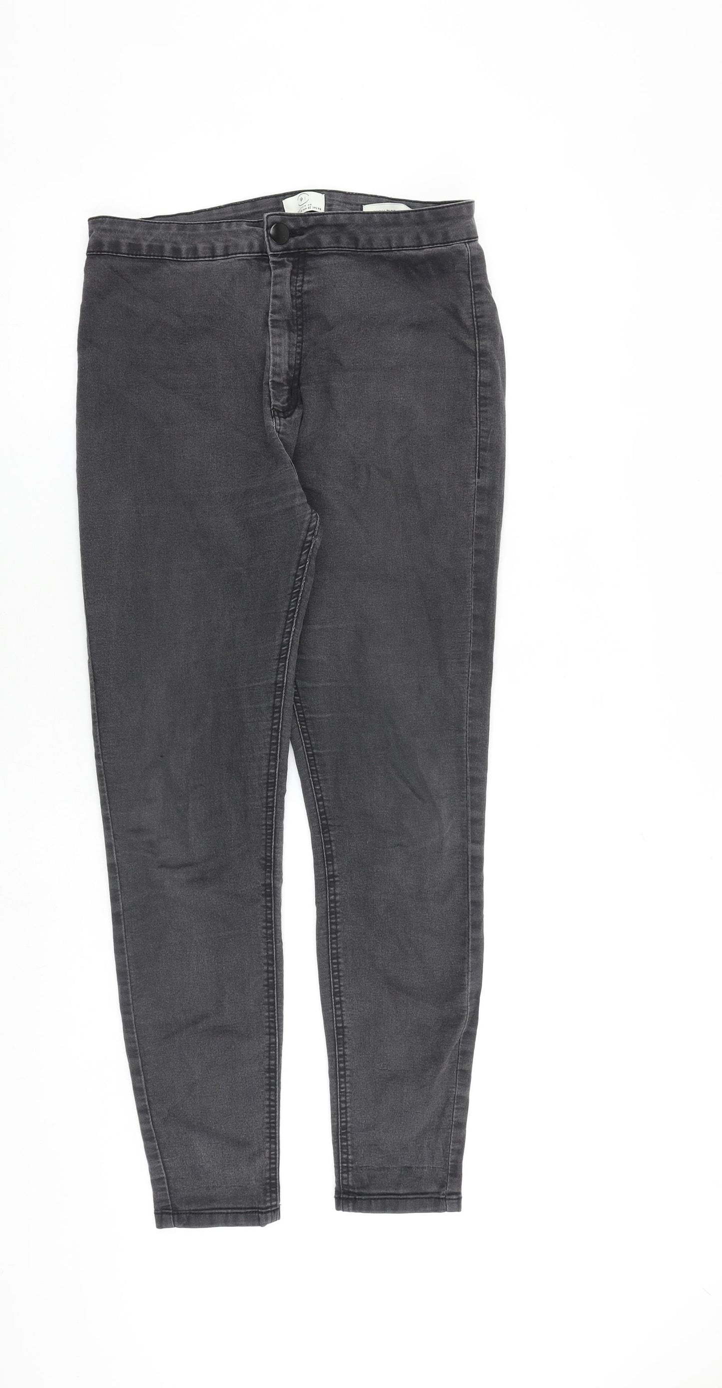 Cotton On Womens Grey Cotton Skinny Jeans Size 14 L28 in Regular Zip