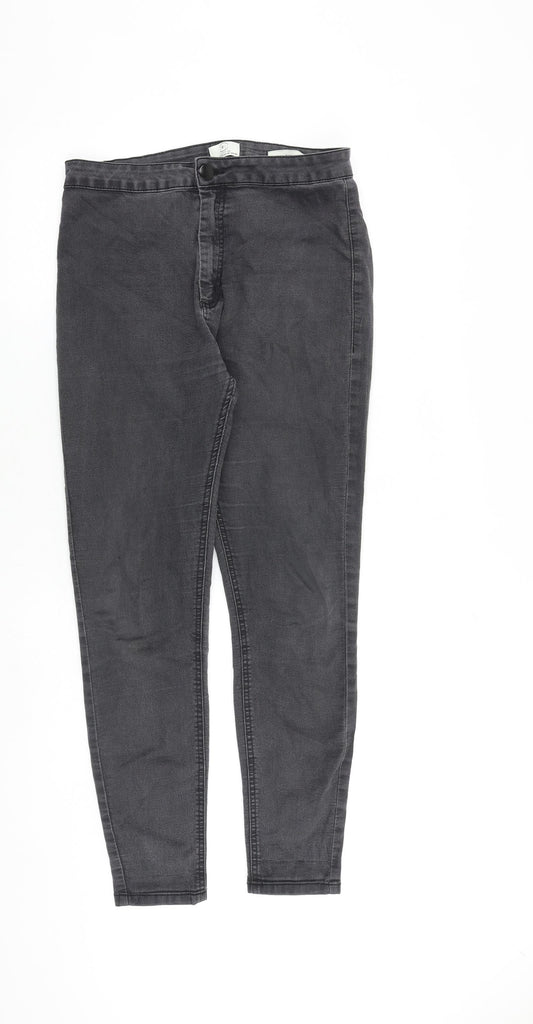 Cotton On Womens Grey Cotton Skinny Jeans Size 14 L28 in Regular Zip