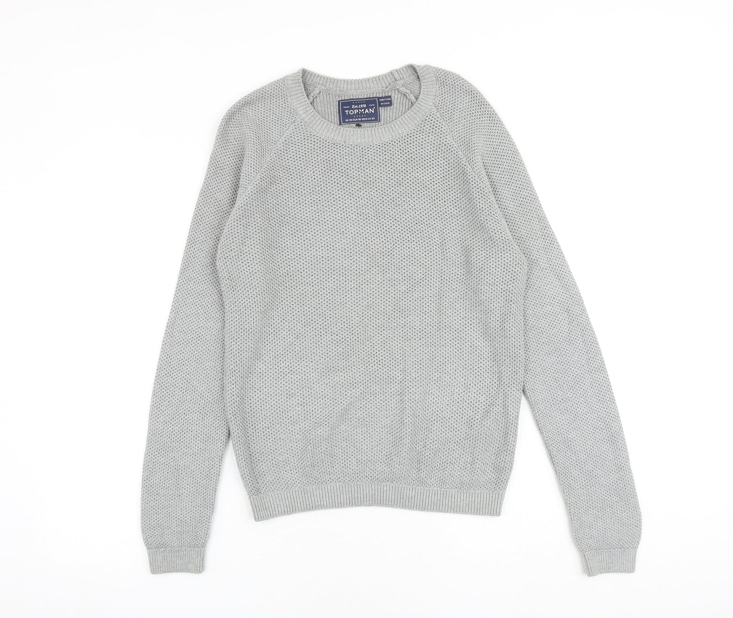 Topman Mens Grey Round Neck Acrylic Pullover Jumper Size XS Long Sleeve