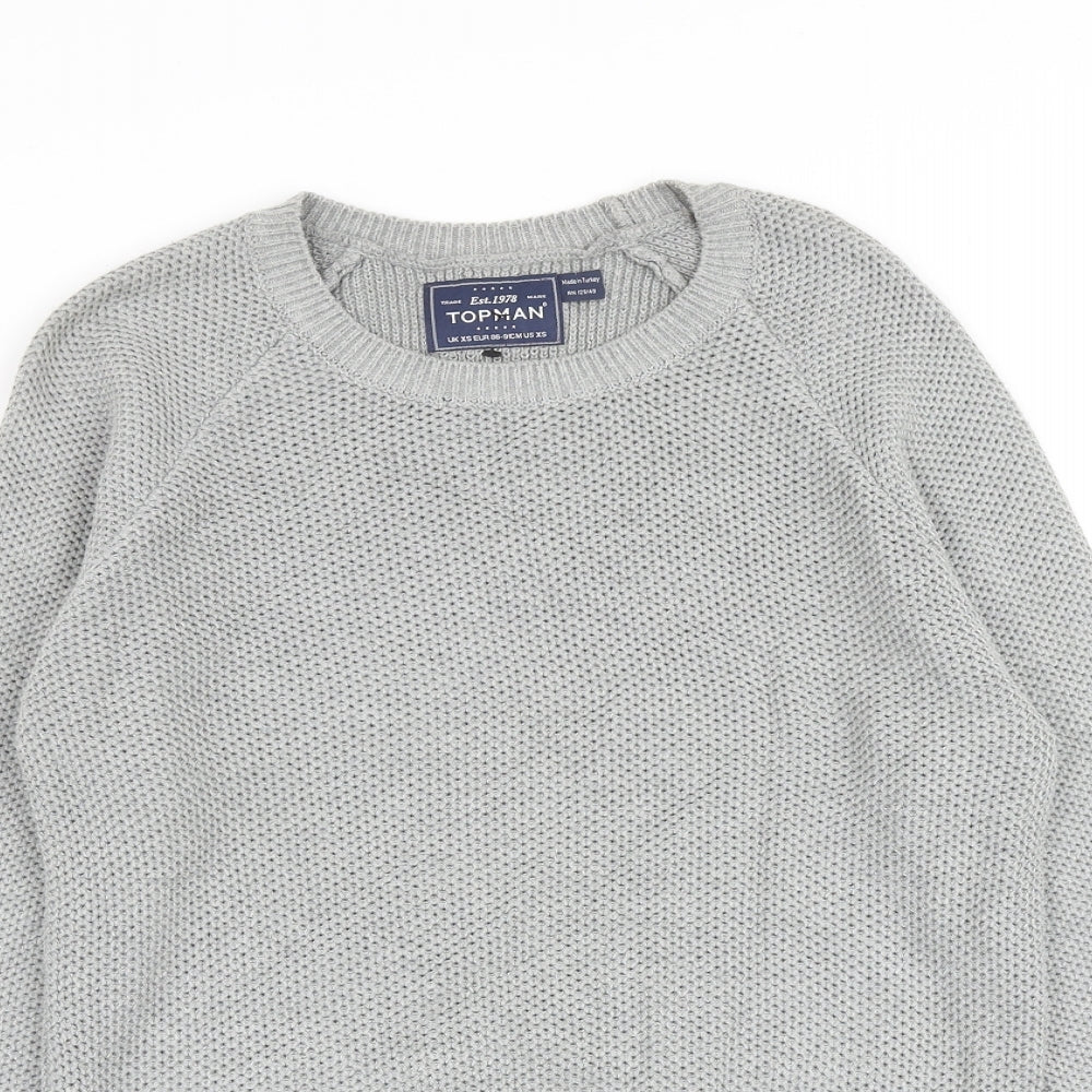Topman Mens Grey Round Neck Acrylic Pullover Jumper Size XS Long Sleeve