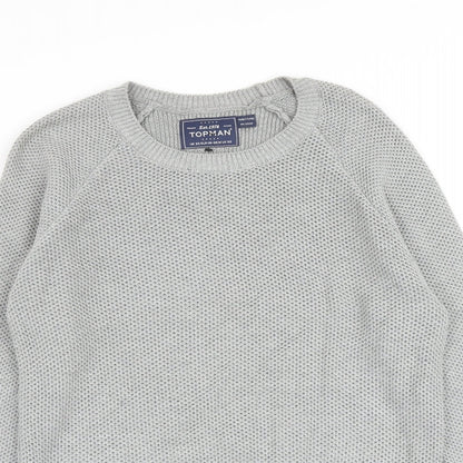 Topman Mens Grey Round Neck Acrylic Pullover Jumper Size XS Long Sleeve