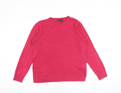 Marks and Spencer Womens Pink Round Neck Acrylic Pullover Jumper Size 14