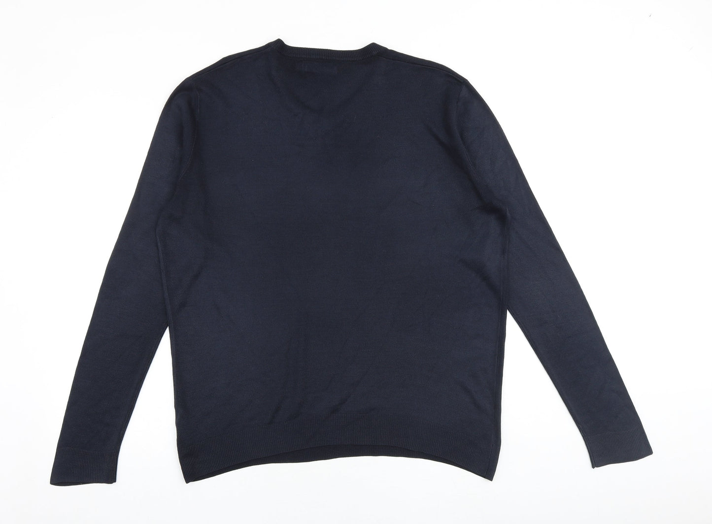 BHS Mens Blue V-Neck Acrylic Pullover Jumper Size S Long Sleeve