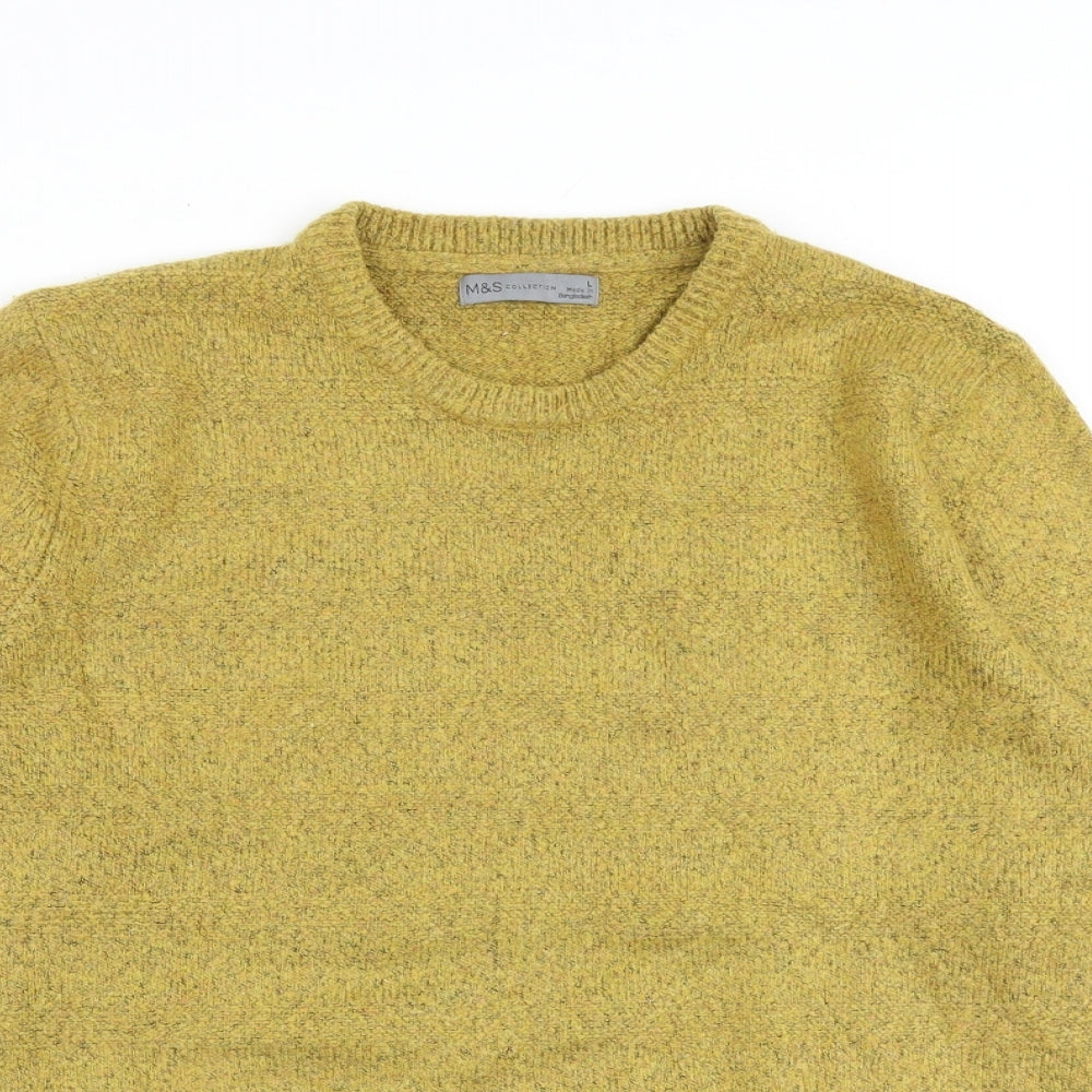 Marks and Spencer Mens Yellow Round Neck Acrylic Pullover Jumper Size L Long Sleeve