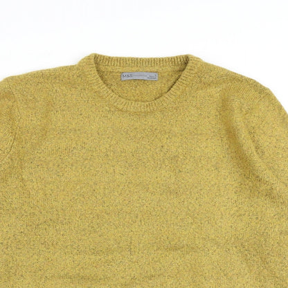 Marks and Spencer Mens Yellow Round Neck Acrylic Pullover Jumper Size L Long Sleeve
