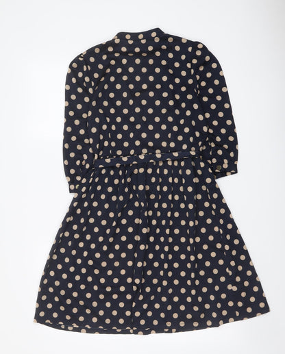 Purple Womens Blue Polka Dot Polyester Mini Size S Round Neck Button
