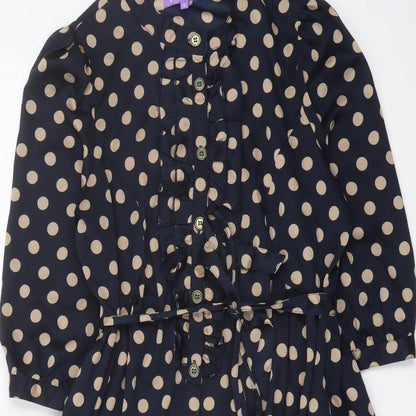 Purple Womens Blue Polka Dot Polyester Mini Size S Round Neck Button