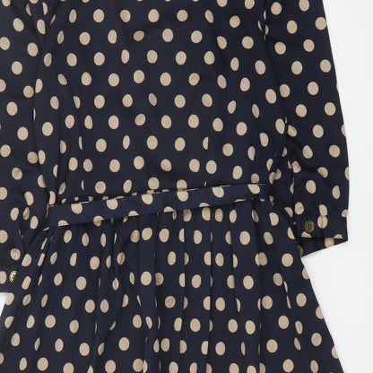 Purple Womens Blue Polka Dot Polyester Mini Size S Round Neck Button