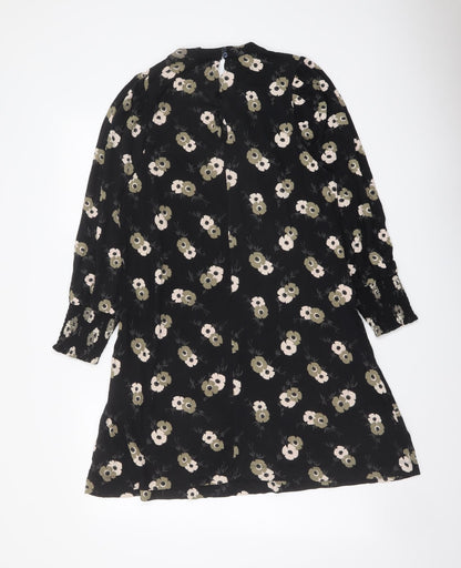 NEXT Womens Black Floral Viscose A-Line Size 6 Round Neck Button