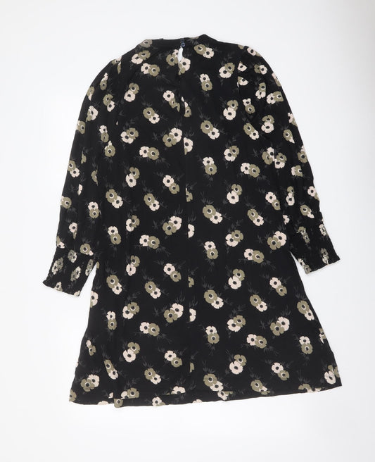 NEXT Womens Black Floral Viscose A-Line Size 6 Round Neck Button