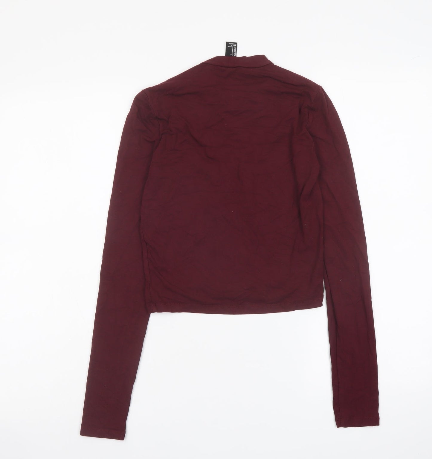 FOREVER 21 Womens Red Geometric Polyester Basic T-Shirt Size S Mock Neck